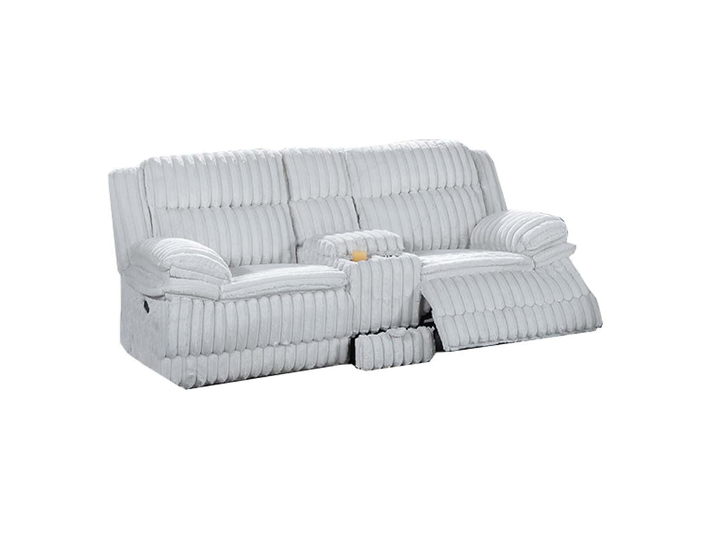 Light Gray Corduroy Reclining Loveseat with Console and Drawer Storage U18520
