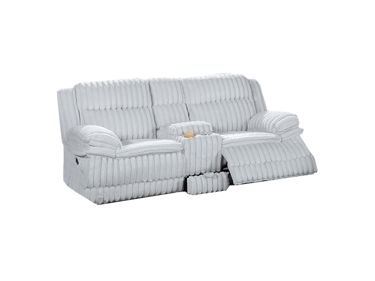Light Gray Corduroy Reclining Loveseat with Console and Drawer Storage U18520