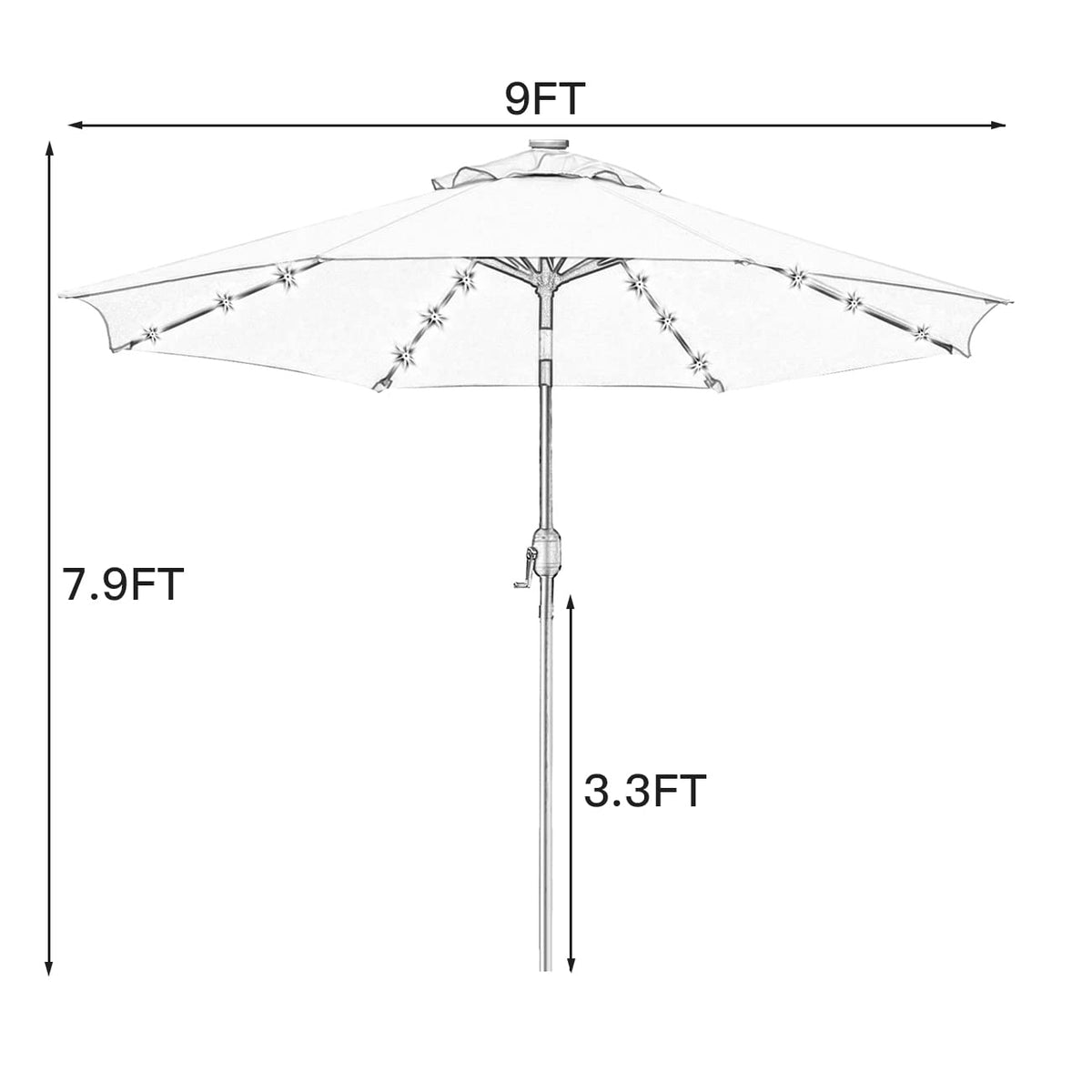 9' Solar LED Patio Umbrella, 8 Ribs, Tilt & Crank (Navy Blue) Q399289