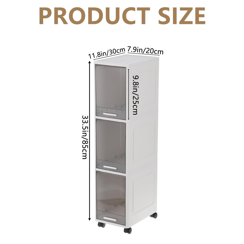 Narrow 3 Tier Bathroom Storage Cabinet with Wheels G8581
