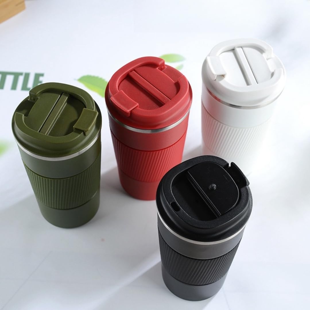 Stainless Steel Insulated Travel Coffee Mug Flip up Tumbler, Double wall Leak Proof Vacuum Cup Keep Drink Cold and Hot (Red, 17 Ounces) P19536