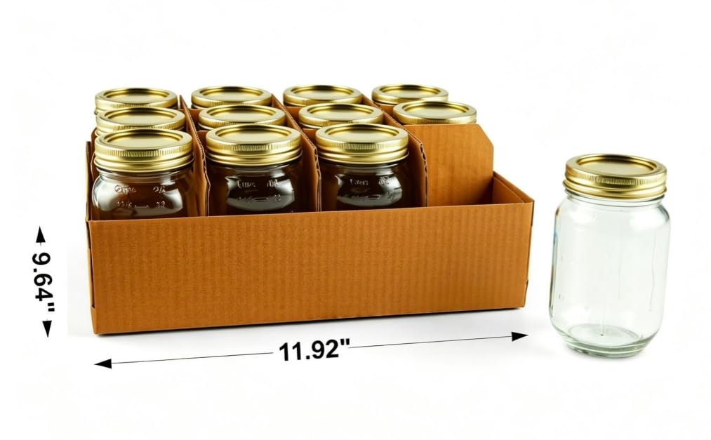 16 oz Regular Mouth Mason Jars with Lids & Rings V41875