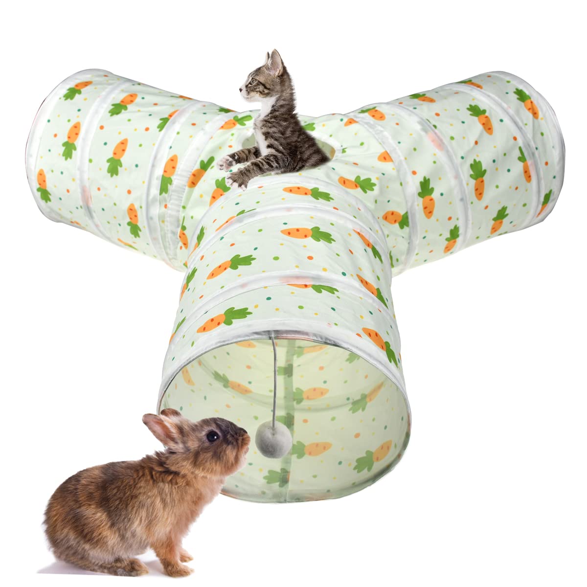 3 Way Collapsible Tunnel with Carrot Patterns Small Pet Hideout B81662