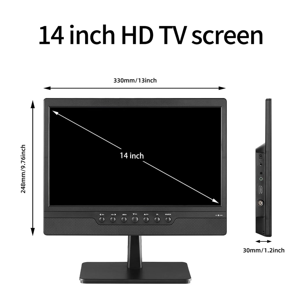 14 Inch Portable TV with Rechargeable Battery, ATSC Tuner, USB/HDMI/AV, 12 Volt N2734