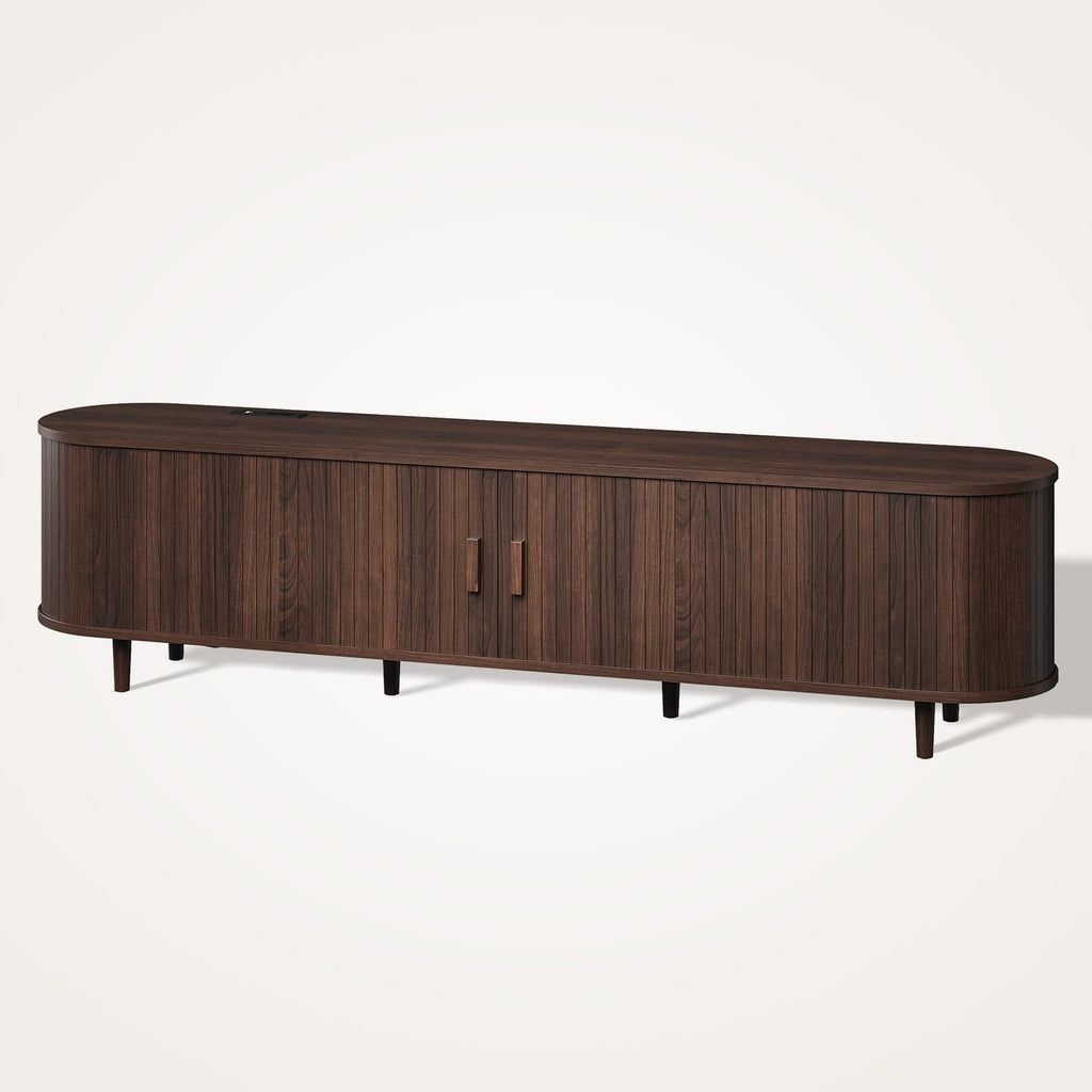 70" Walnut TV Stand with Sliding Doors and Adjustable Shelves I80825