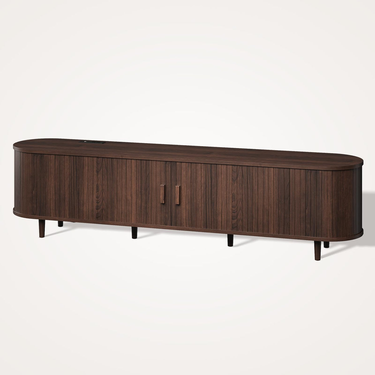 70" Walnut TV Stand with Sliding Doors and Adjustable Shelves I80825