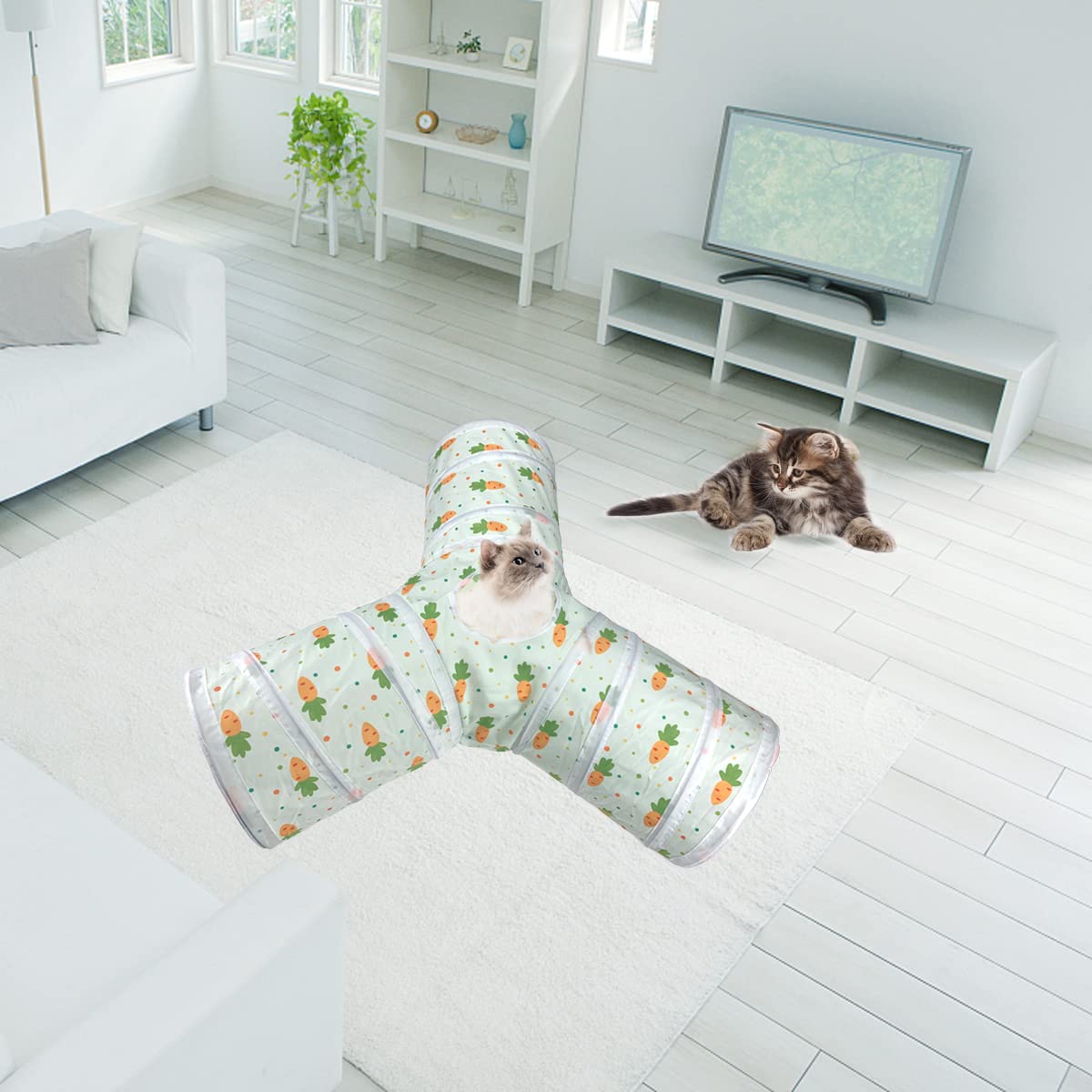 3 Way Collapsible Tunnel with Carrot Patterns Small Pet Hideout B81662