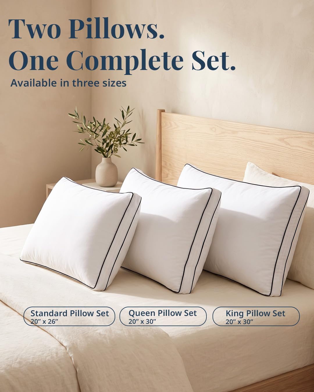 Standard Size White Bed Pillows Set of 2 F86866
