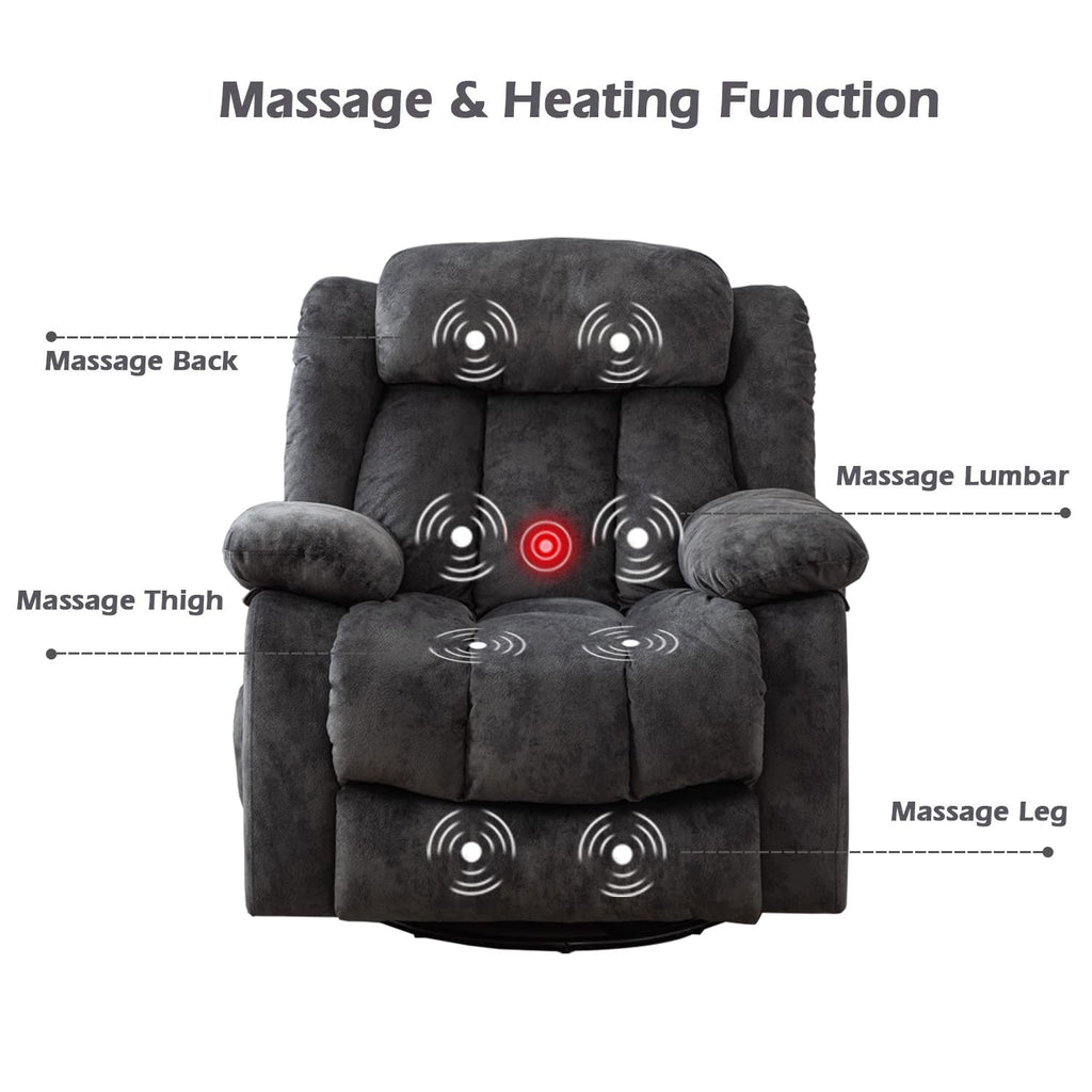 Gray Massage Swivel Rocker Recliner Chair K1729