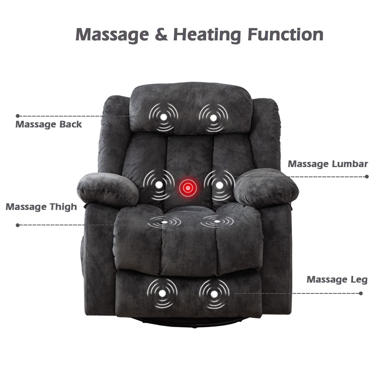 Gray Massage Swivel Rocker Recliner Chair K1729