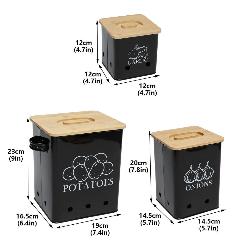 Black 3 Pack Kitchen Canisters Set with Wooden Lid H750