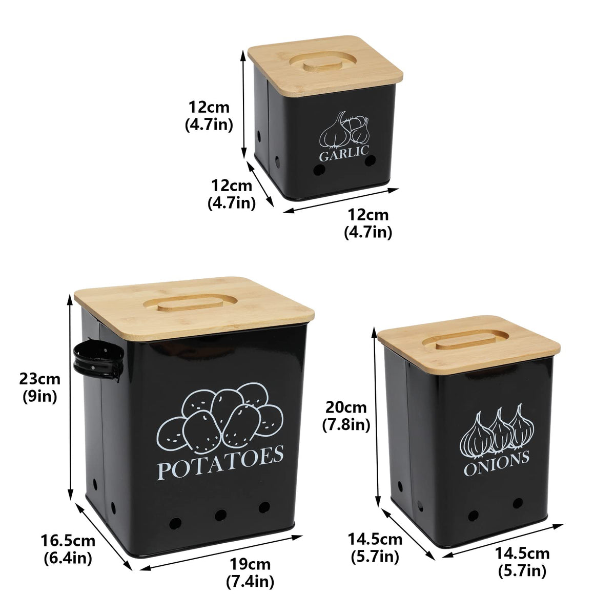 Black 3 Pack Kitchen Canisters Set with Wooden Lid H750