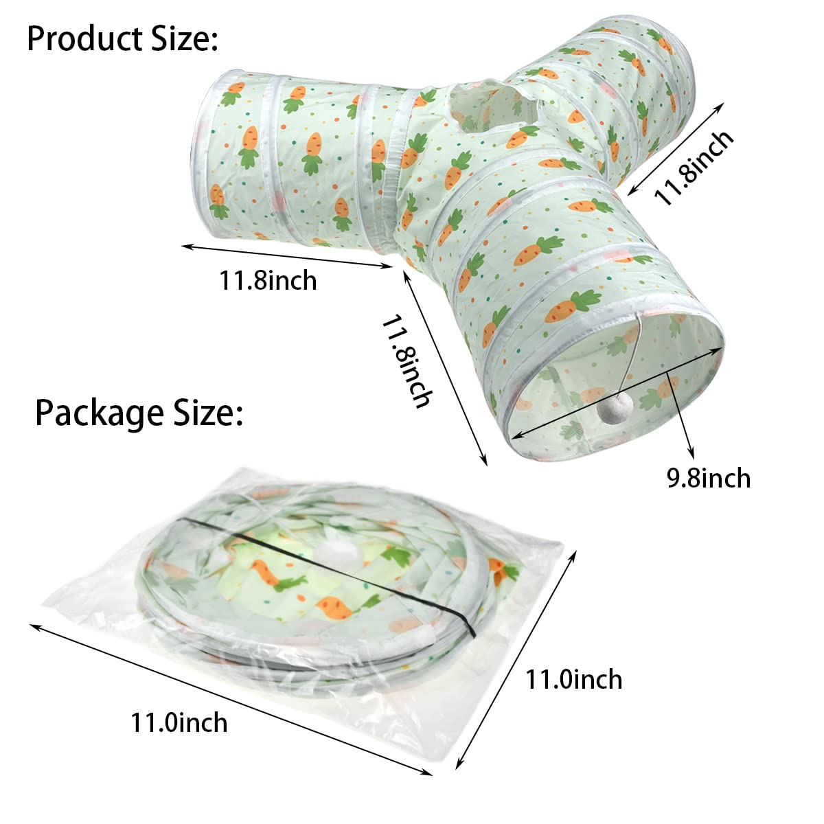 3 Way Collapsible Tunnel with Carrot Patterns Small Pet Hideout B81662