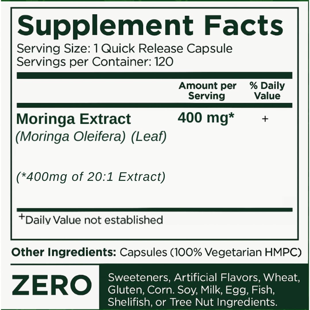 Moringa Capsules 400mg 20:1 Extract 120 Capsules M5554