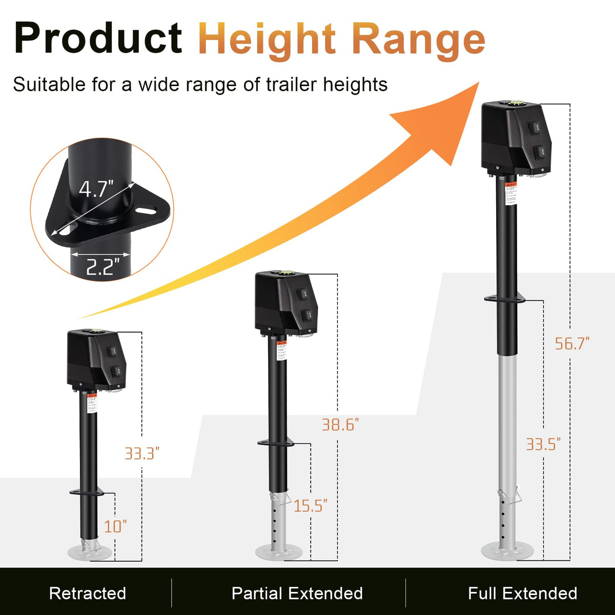 Waterproof Electric Trailer Jack with Built-in Spirit Level M392