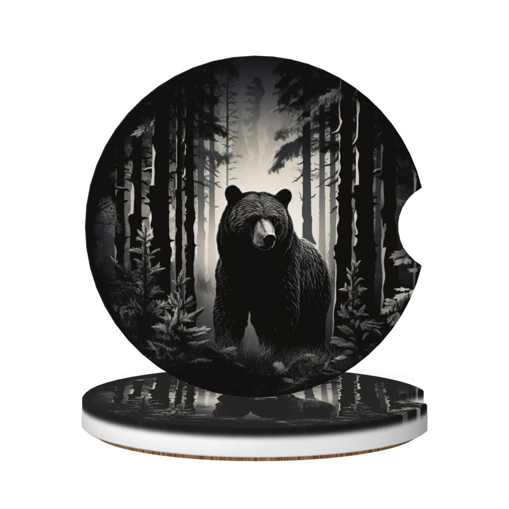 Black Bear Ceramic Car Coasters Set of 2 D90623