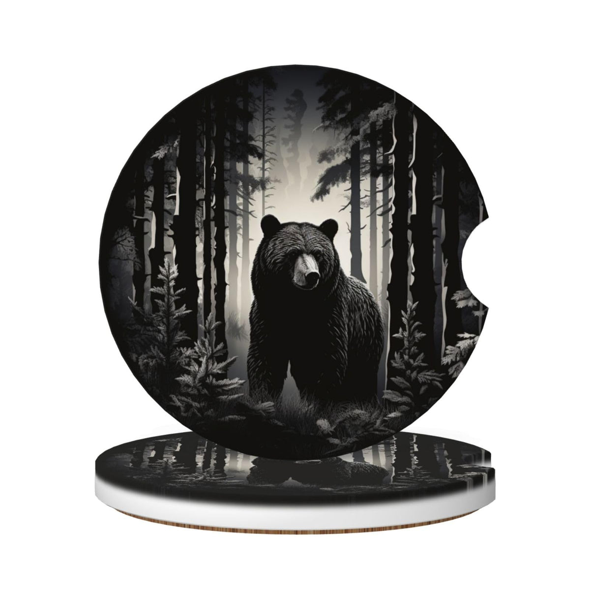 Black Bear Ceramic Car Coasters Set of 2 D90623