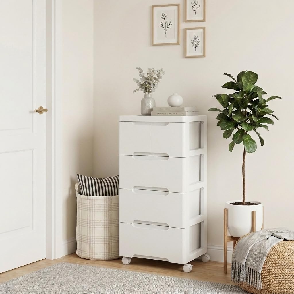 White 5 Drawer Rolling Plastic Storage Cart C691819
