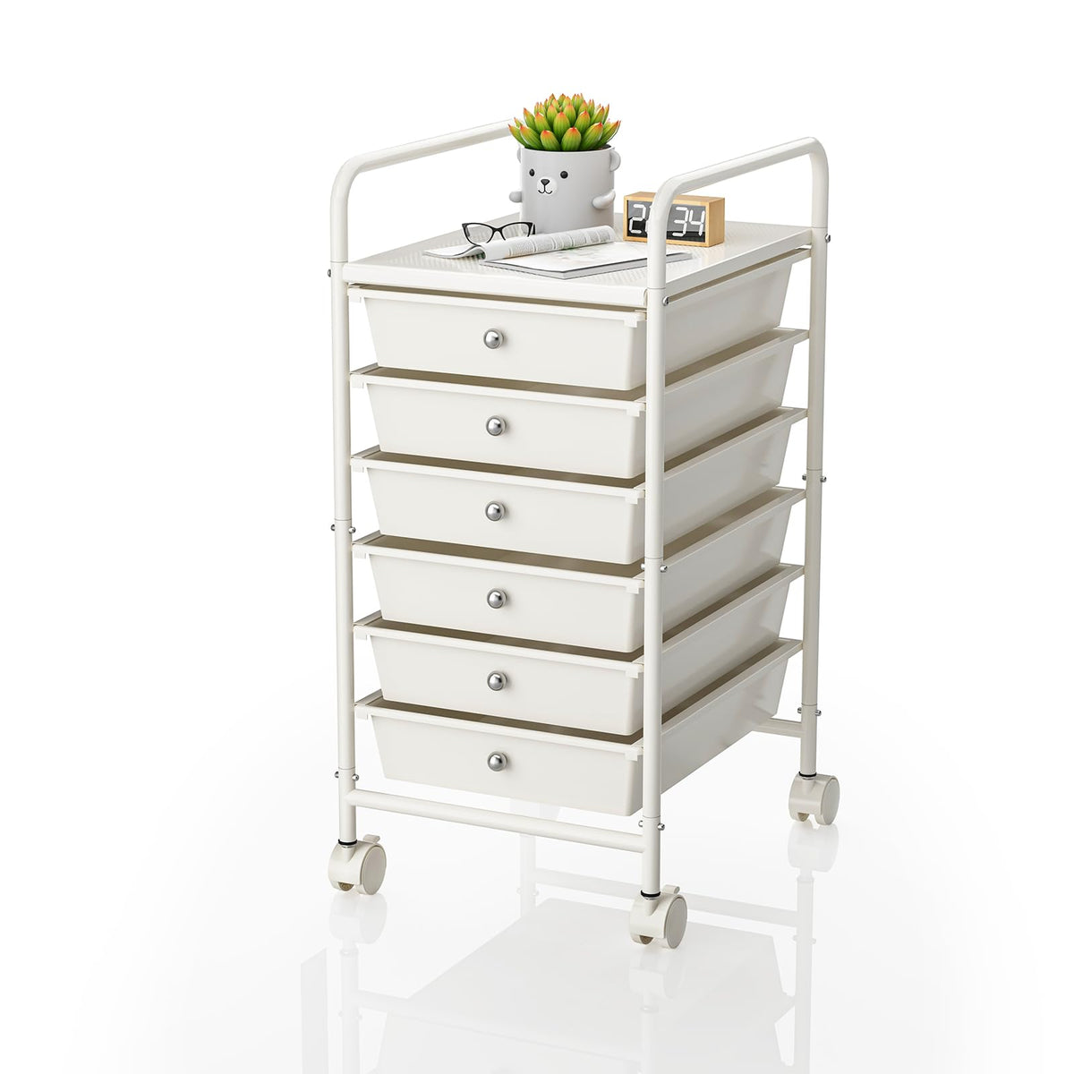 White 6-Tier Rolling Storage Cart with Drawers B17534