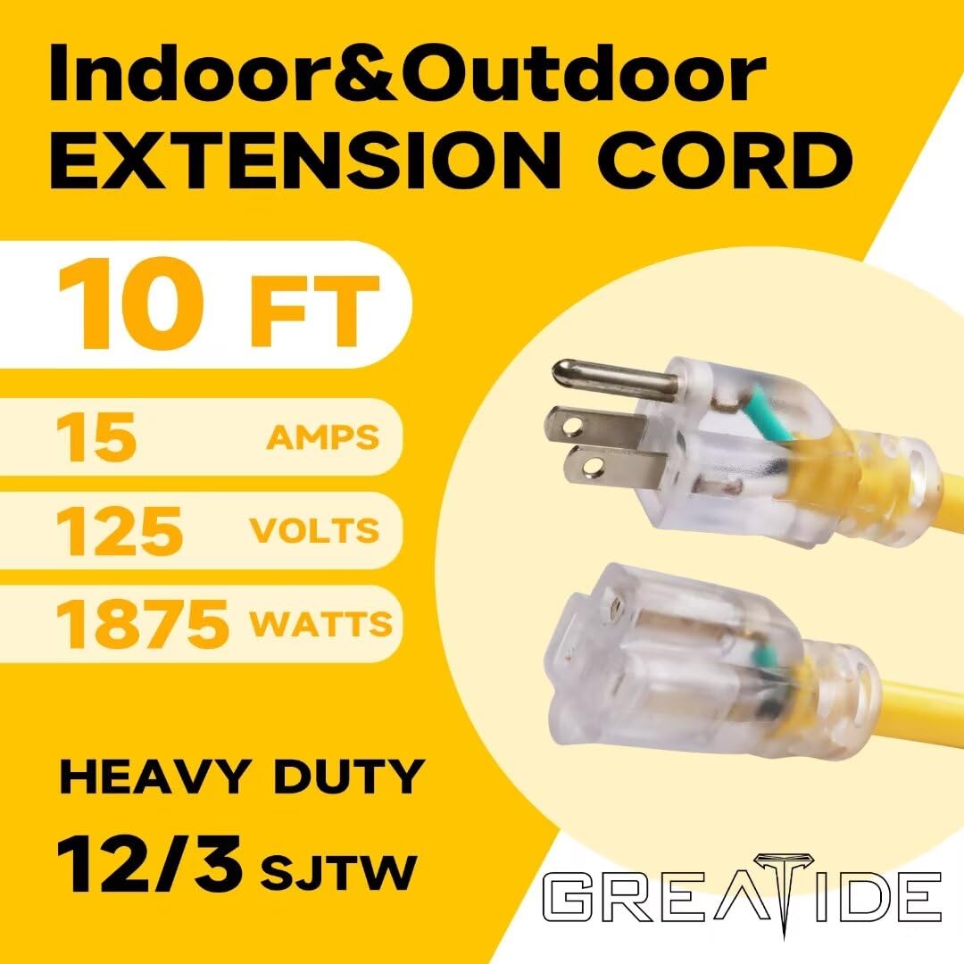 12 Gauge 10 FT Lighted End Outdoor Extension Cord S8183