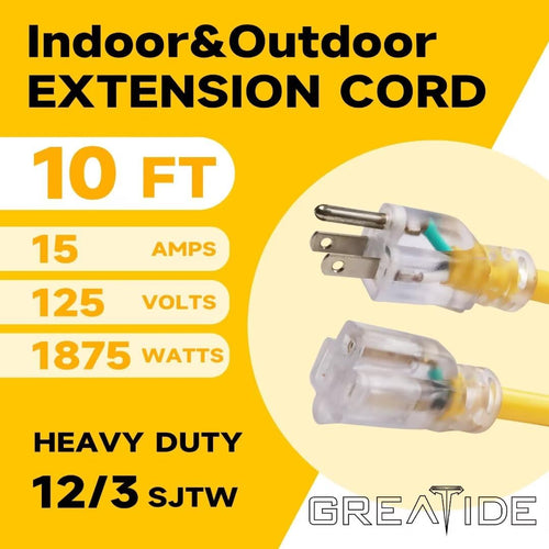 12 Gauge 10 FT Lighted End Outdoor Extension Cord S8183