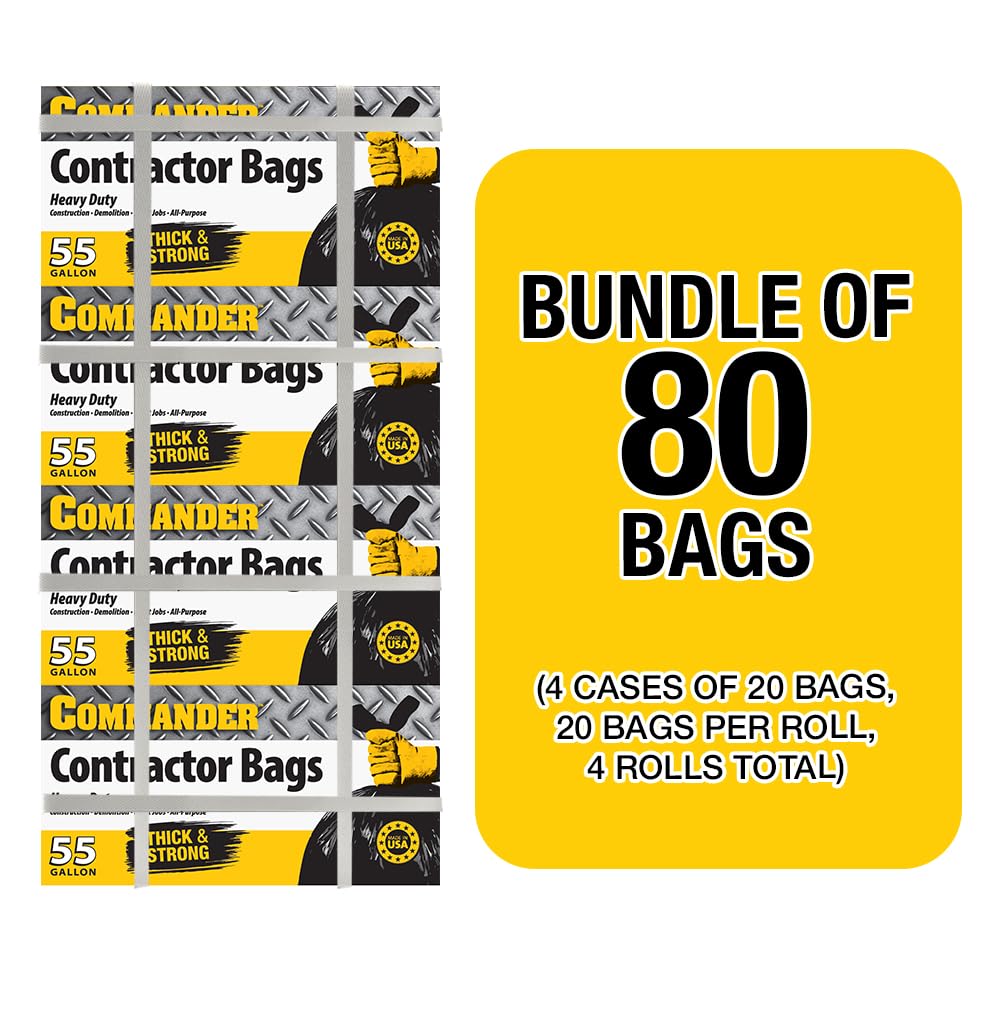 55 Gallon Heavy Duty Contractor Bags with Flap Ties, Pack of 80 K94922