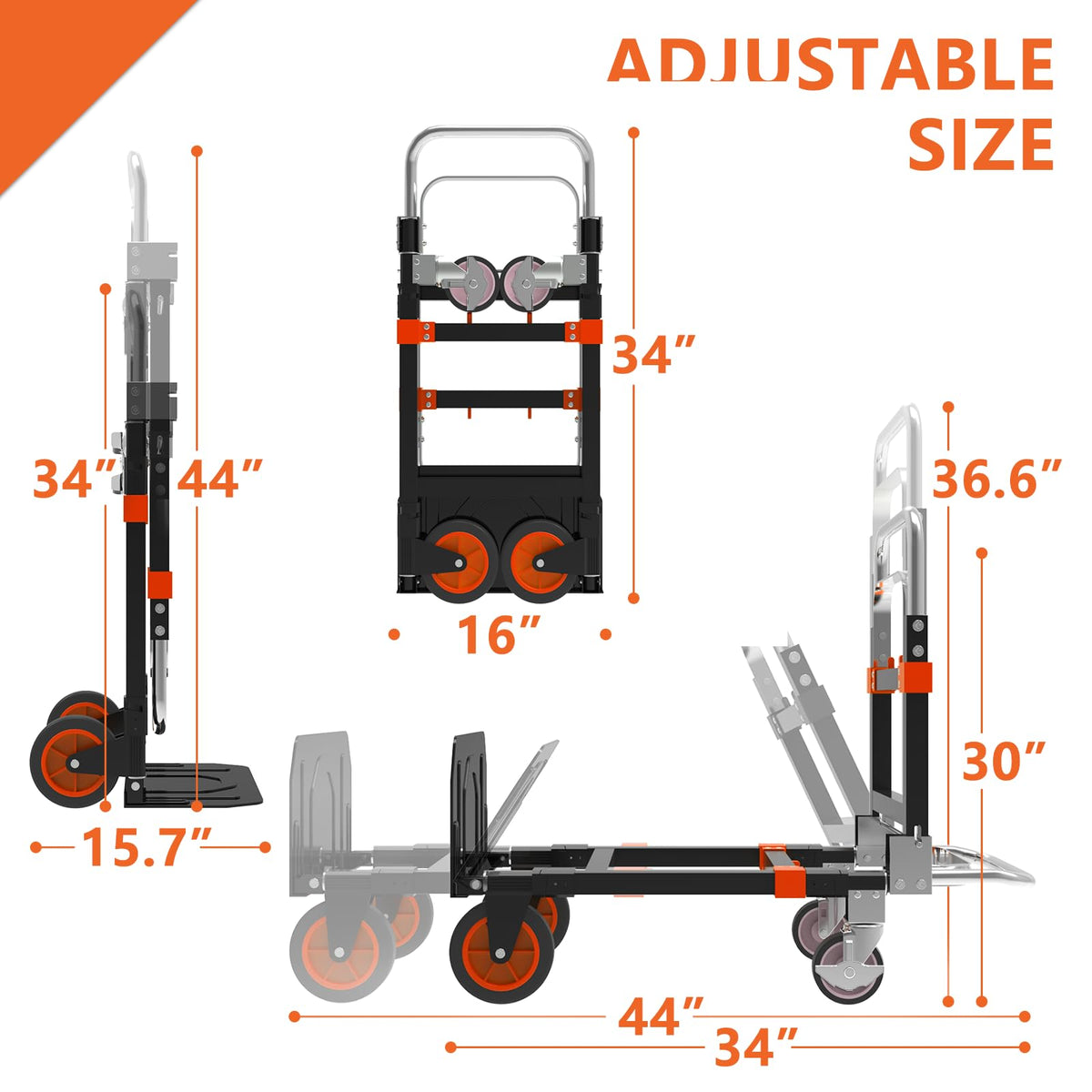 3-in-1 Folding Hand Truck, 500 lb Heavy Duty Steel Dolly N569753