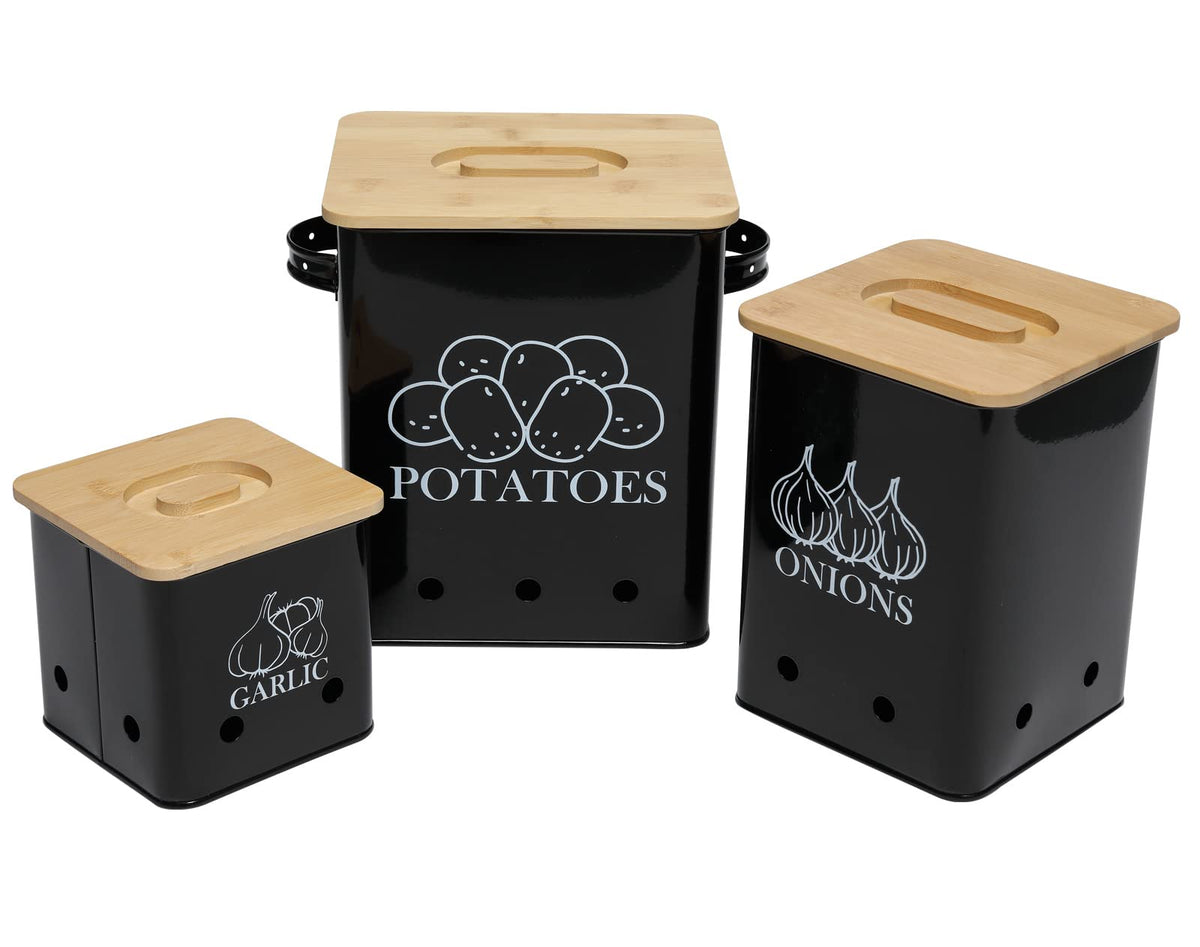 Black 3 Pack Kitchen Canisters Set with Wooden Lid H750