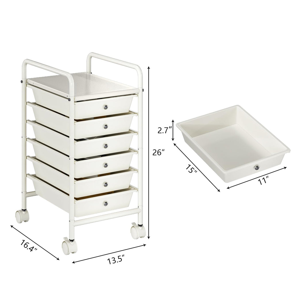 White 6-Tier Rolling Storage Cart with Drawers B17534