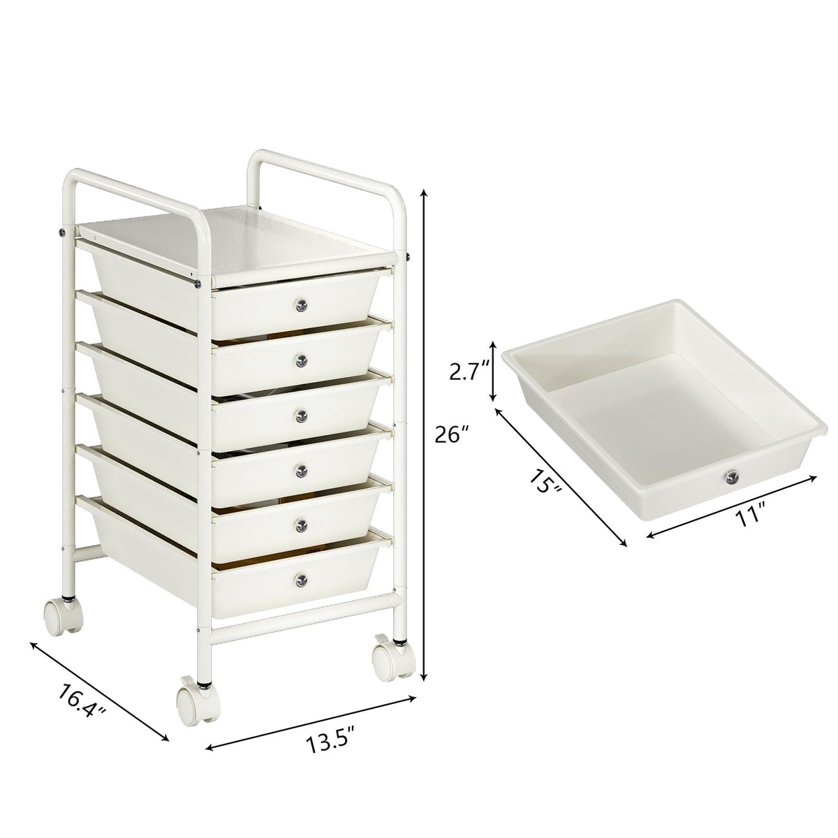 White 6-Tier Rolling Storage Cart with Drawers B17534
