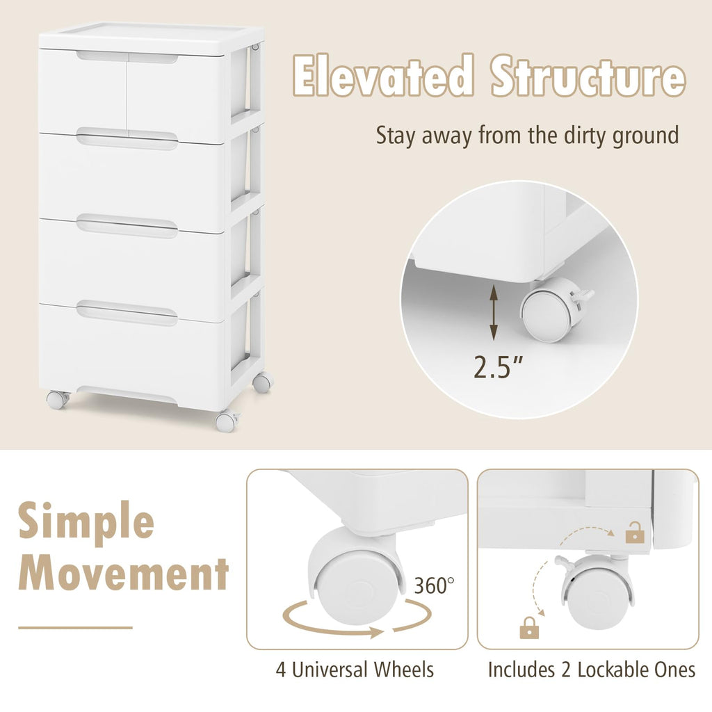 White 5 Drawer Rolling Plastic Storage Cart C691819