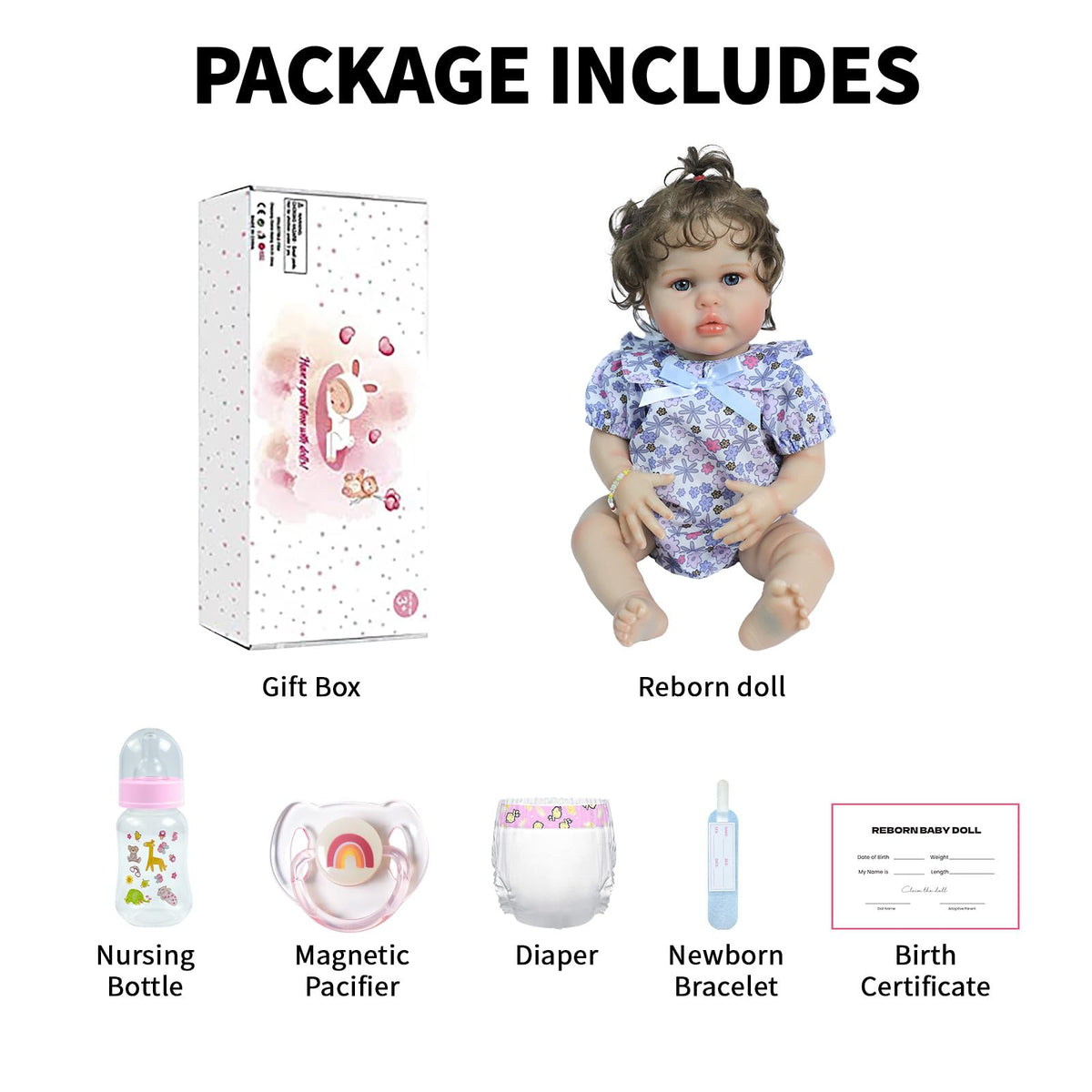20 Inch Silicone Reborn Baby Doll with Curly Hair H3852