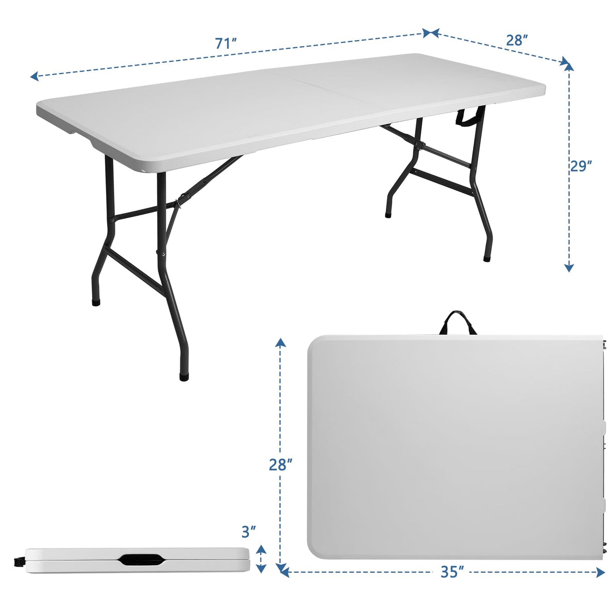 6 ft Plastic Folding Table with Carry Handle I870