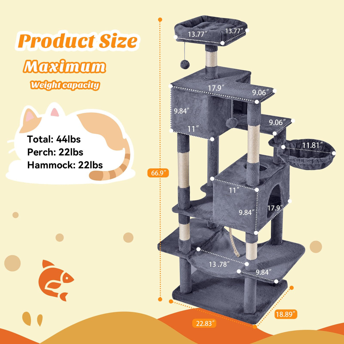 66 Inch Cat Tree Tower with Scratching Posts G61706