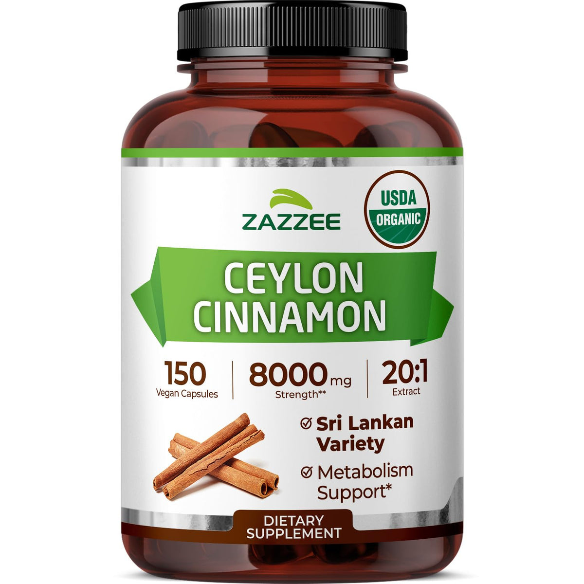 USDA Organic Ceylon Cinnamon 20:1 Extract 150 Capsules K687422