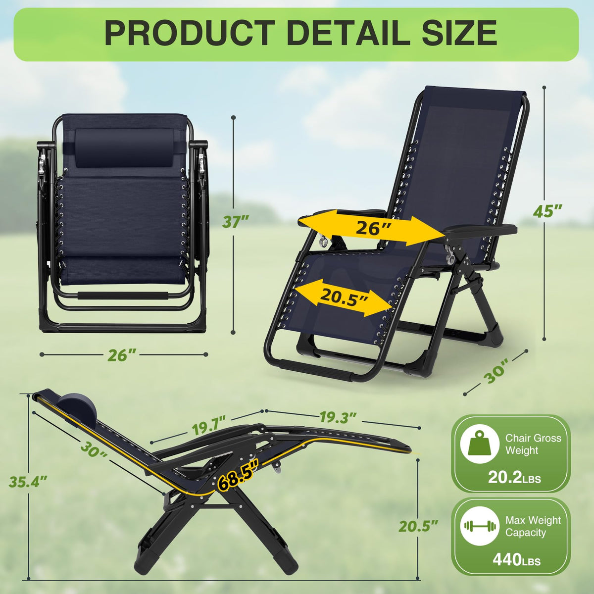Zero Gravity Reclining Camping Chair Set of 2 with Cushion L2233