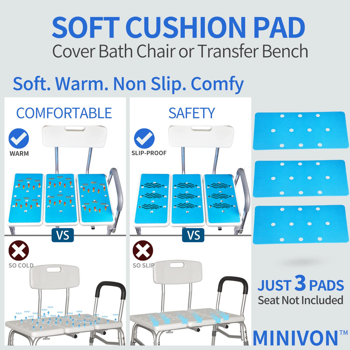 3 PCS Anti-Skid Shower Chair Mats with Adhesive Backing X346