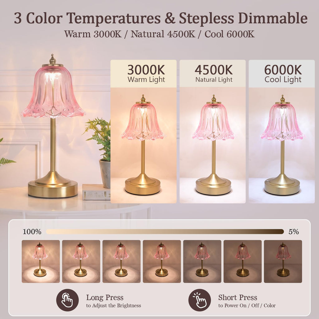 Pink Glass Tulip Flower Touch Lamp M654203