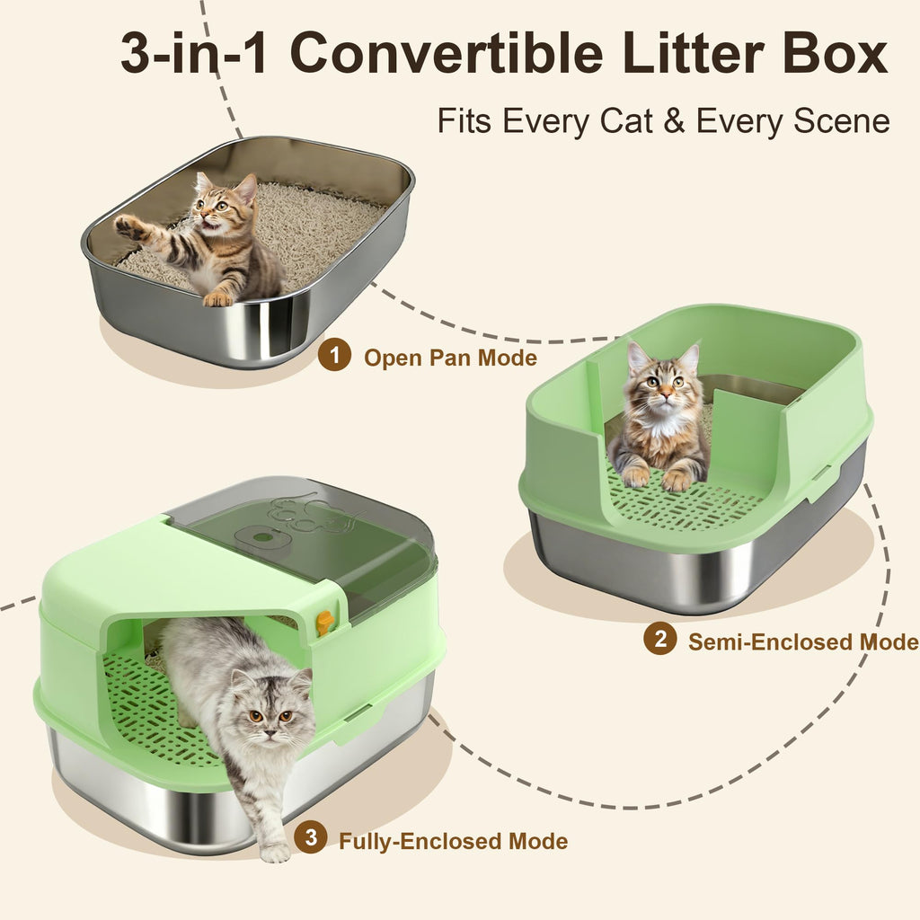 3-in-1 Convertible Cat Litter Box with Litter Trapping Grid W839