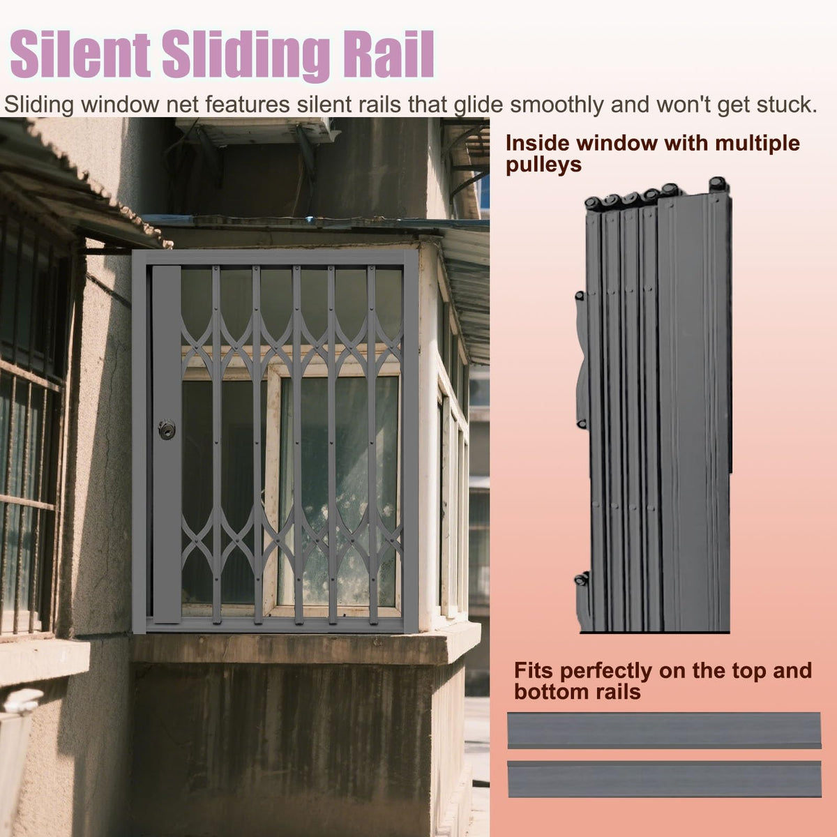 Lockable Folding Aluminum Window Safety Guards, Adjustable Width 24-36 Inch, Black V5122