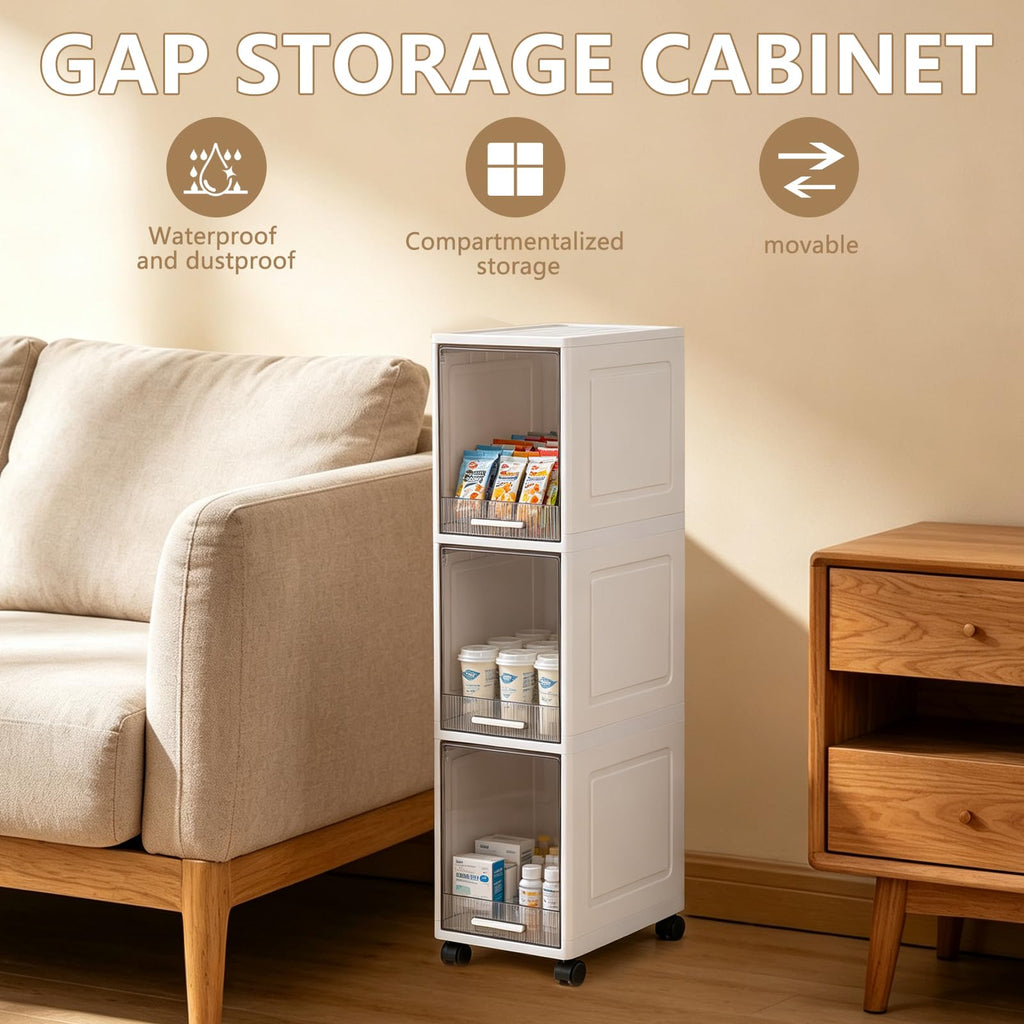 Narrow 3 Tier Bathroom Storage Cabinet with Wheels G8581