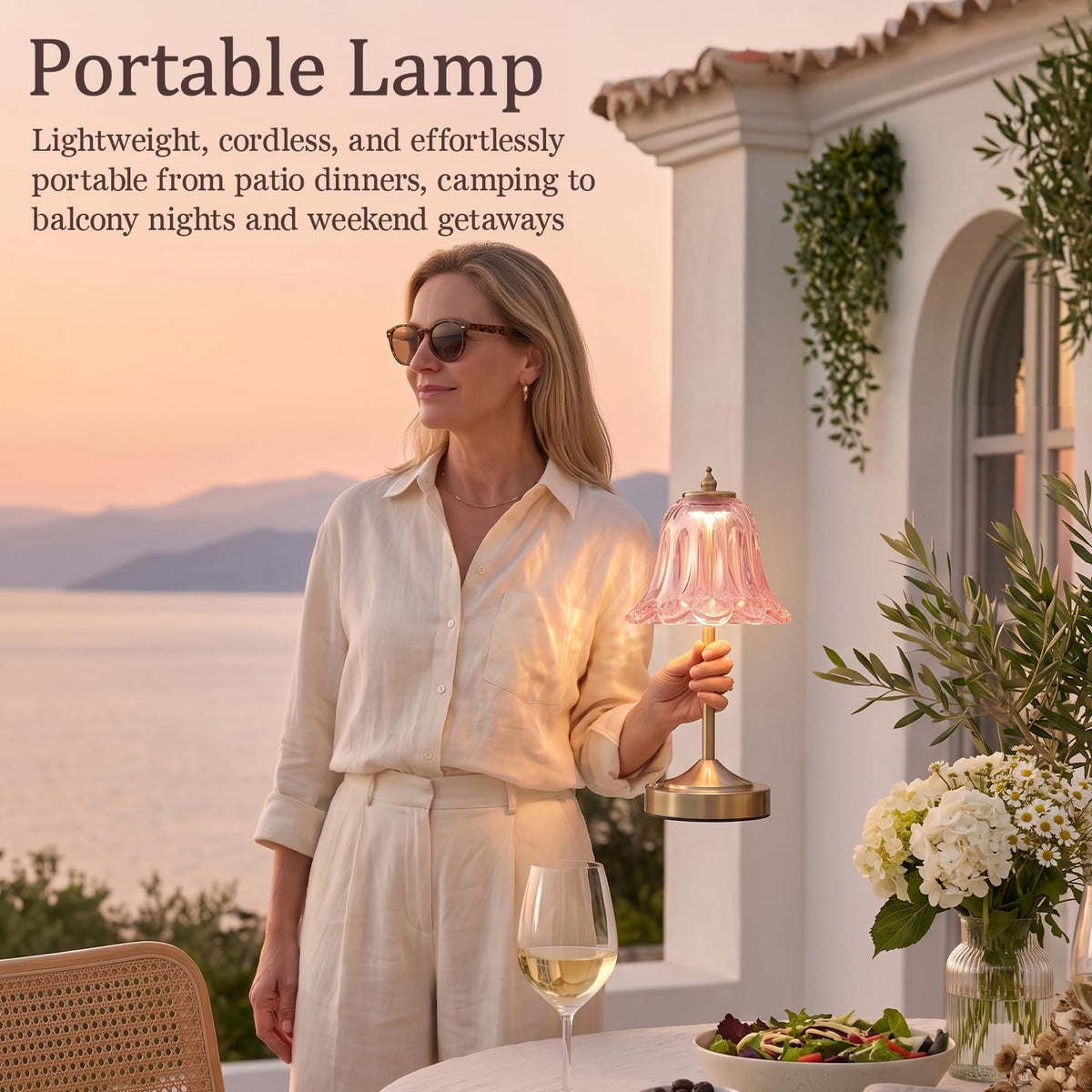 Pink Glass Tulip Flower Touch Lamp M654203