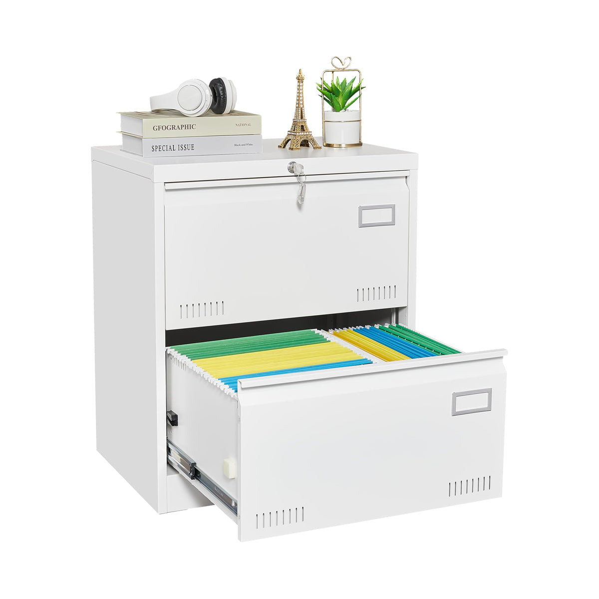 White 2 Drawer Metal Lockable File Cabinet L246702