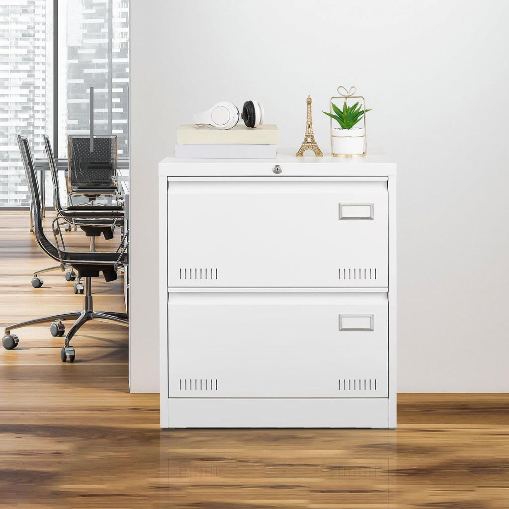 White 2 Drawer Metal Lockable File Cabinet L246702