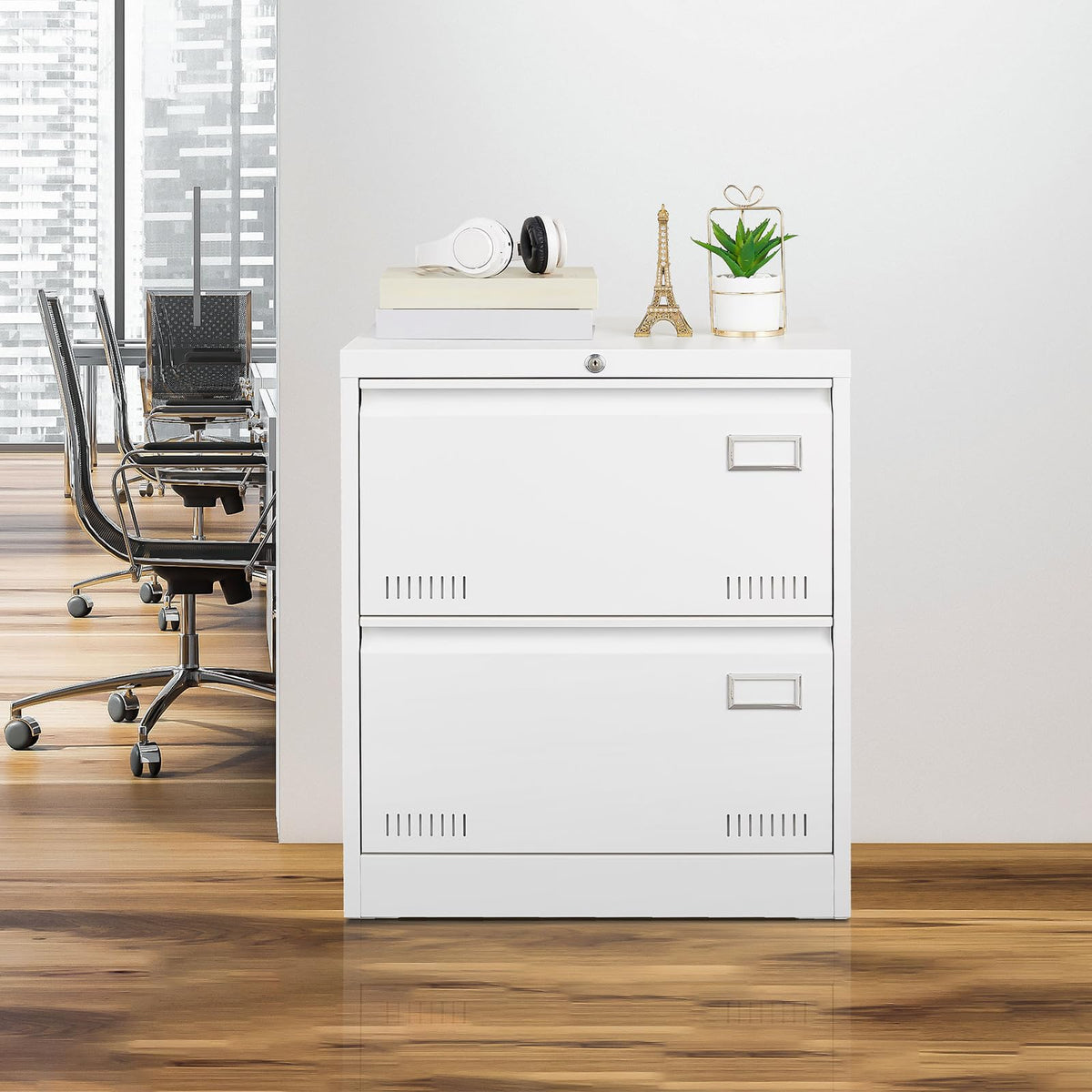 White 2 Drawer Metal Lockable File Cabinet L246702