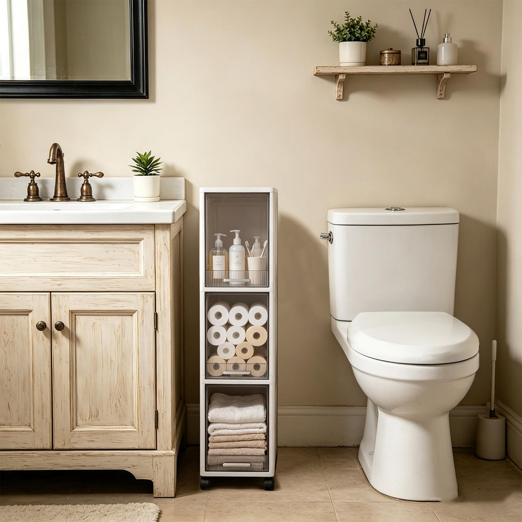 Narrow 3 Tier Bathroom Storage Cabinet with Wheels G8581
