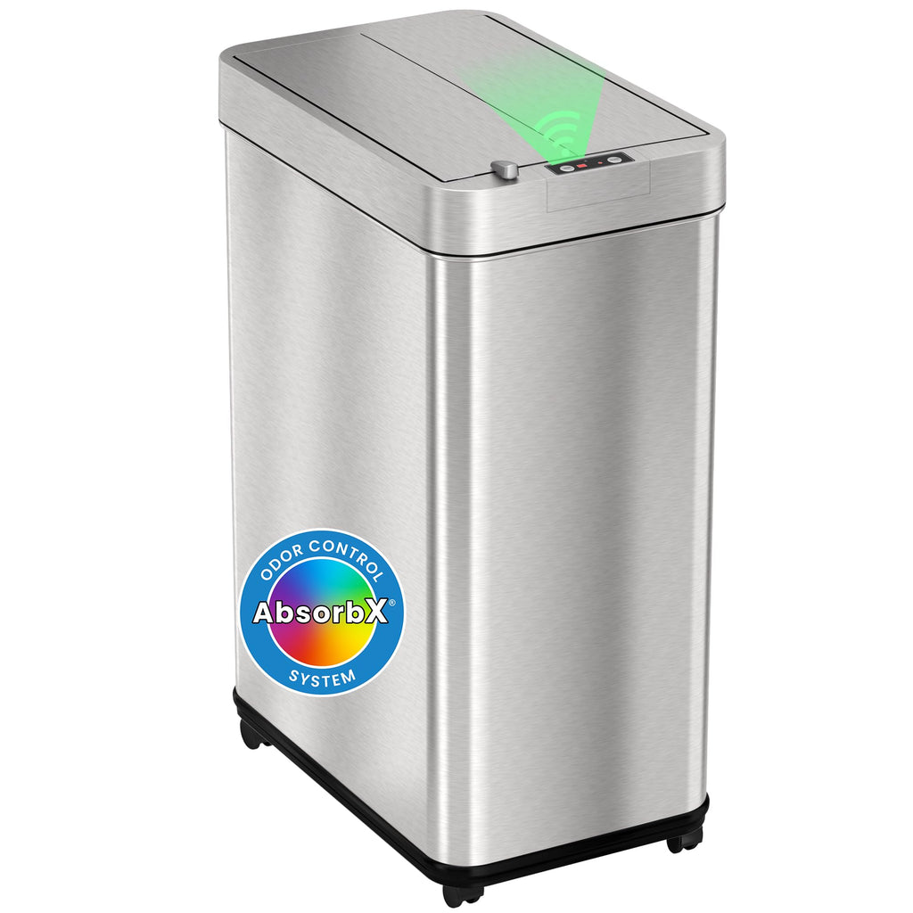 13 Gallon Sensor Kitchen Trash Can with Lid & Wheels X878