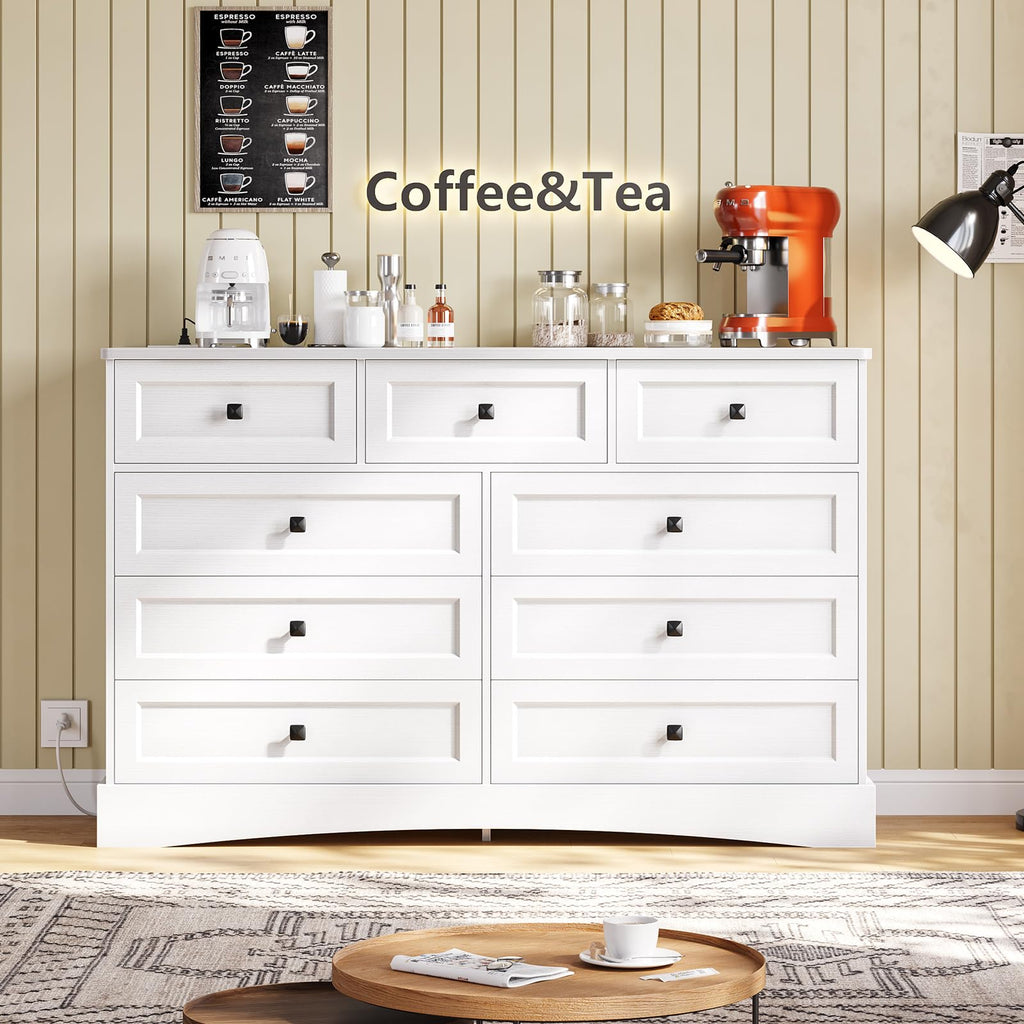 White 9 Drawer Wood Dresser with Charging Station I6550