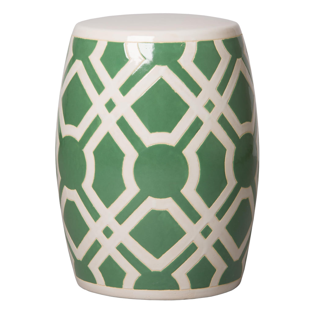 18 in. Glossy Glaze Meadow Green Round Ceramic Garden Stool Q9786