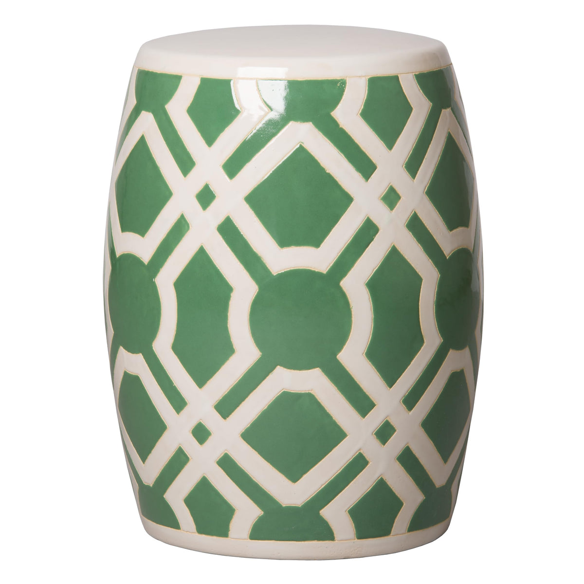 18 in. Glossy Glaze Meadow Green Round Ceramic Garden Stool Q9786